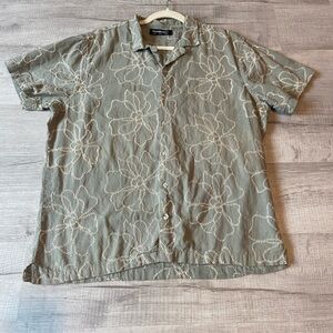William Rast Grey Floral Embroidered Cotton Shirt Size XL